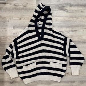 Zara navy blue & white striped hoodie sweater